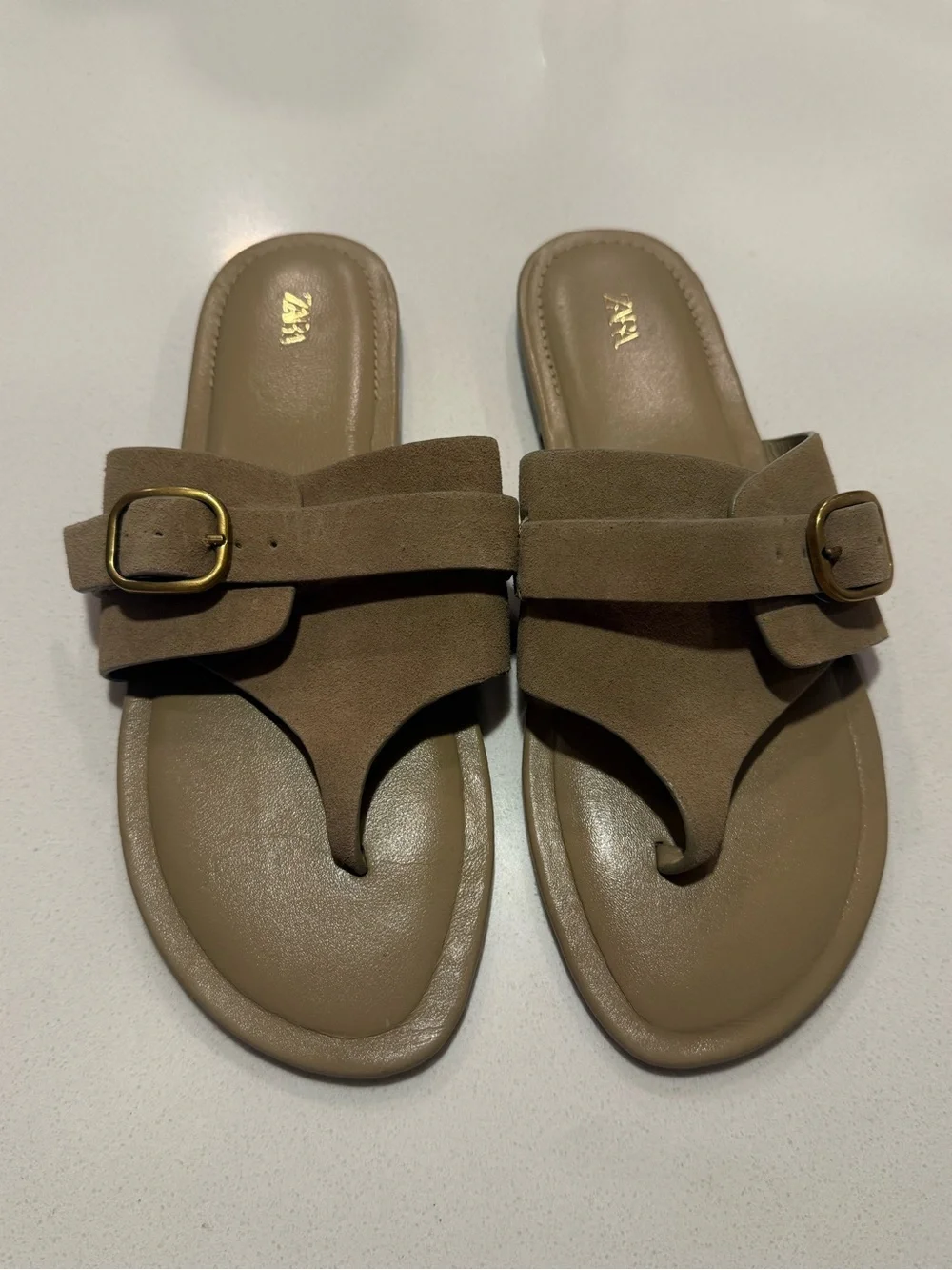 Zara Split Leather Buckle Sandals - Picture 2 of 5